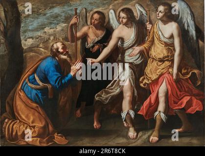 Abraham et les trois Anges. Musée : COLLECTION PRIVÉE. Auteur: ARTEMISIA GENTILESCHI. Banque D'Images