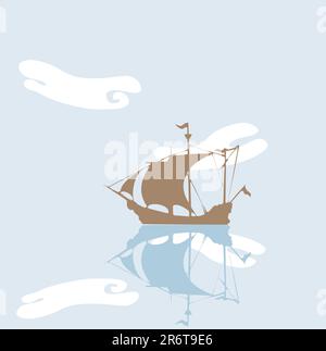 Bateau de pirate à l'ancre sur un jour encore. Illustration de Vecteur