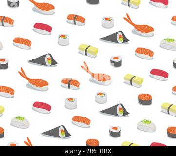 Fond vecteur illustration de divers types de sushis dans un style iconique. Retro Seamless Pattern. Illustration de Vecteur