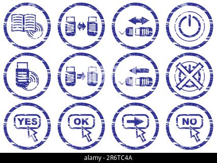 Jeu d'icônes de gadget. Grunge. Blanc - palette bleu foncé. Illustration vectorielle. Illustration de Vecteur