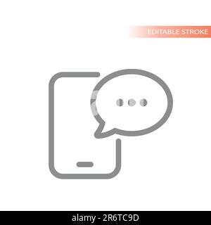 Smartphone et bulle de chat, icône de vecteur de ligne sms. Message texte, symbole de contour de discussion. Illustration de Vecteur