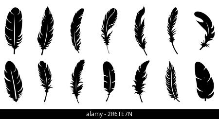 Icônes de plumes. Ensemble d'icônes de plumes noires isolées sur fond blanc. Silhouettes en plumes. Illustration vectorielle Illustration de Vecteur