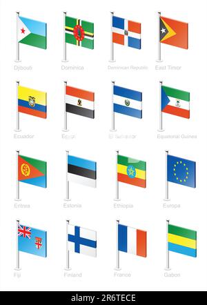 Djibouti, Dominique, République dominicaine, Timor oriental, Equateur, Égypte, El Salvador, Guinée équatoriale, Érythrée, Estonie, Éthiopie, Union européenne, FIJ... Illustration de Vecteur