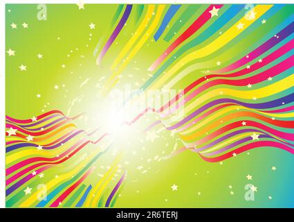 Vector illustration de panneaux ondulés lignes de couleur sur fond vert avec burst d'étoiles Illustration de Vecteur