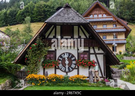 TRIBERG, ALLEMAGNE - 2 SEPTEMBRE 2019 : vue sur la plus ancienne horloge à coucou du monde dans le village de Triberg à Baden-Wuerttemberg, Allemagne Banque D'Images