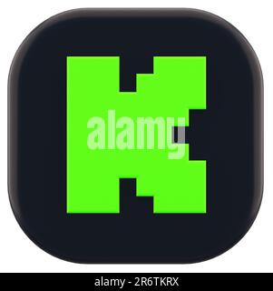 Valence, Espagne - juin 2023 : icône d'application logo Kick isolé sur fond blanc, vue avant du symbole découpé dans le rendu 3D. Kick est une nouvelle diffusion en direct et Banque D'Images