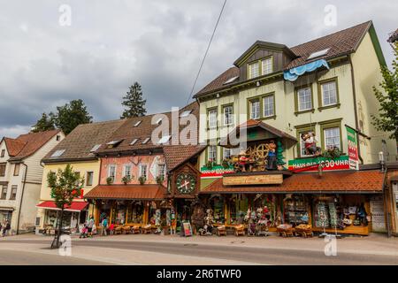 TRIBERG, ALLEMAGNE - 2 SEPTEMBRE 2019 : boutiques d'horloge de Cuckoo dans le village de Triberg à Baden-Wuerttemberg, Allemagne Banque D'Images