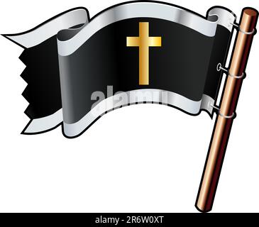 Icône religieuse de croix chrétienne sur le drapeau vectoriel noir, argent et or bon pour une utilisation sur les sites Web, dans l'impression, ou sur le matériel promotionnel Illustration de Vecteur