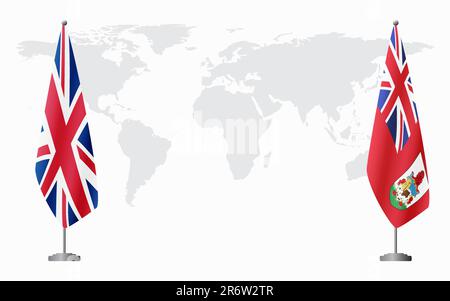 Drapeaux du Royaume-Uni et des Bermudes pour une réunion officielle sur fond de carte du monde. Illustration de Vecteur
