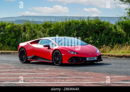 2021 Red Orange Lamborghini 5204cc roadster essence au Classic & Performance Motor Show à Hoghton Tower Banque D'Images