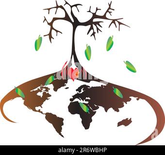 Il s'agit d'une illustration vectorielle de la mort mondiale, symbolisée par une croissance d'arbres en train de mourir du monde entier. Illustration de Vecteur