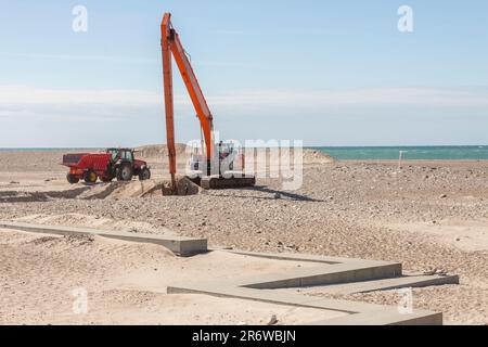 Sur la plage de la pelle à Norre Vorupor, le Danemark, l'Europe. Banque D'Images