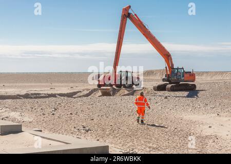 Sur la plage de la pelle à Norre Vorupor, le Danemark, l'Europe. Banque D'Images