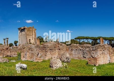 La Casina Farnese et les vestiges de la Domus Flavia (Palais Flavian) sur le Mont Palatin, Rome, Italie Banque D'Images