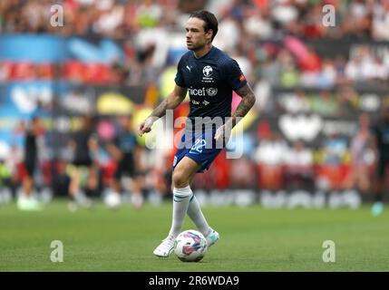 Le Liam Payne d'Angleterre s'échauffe avant le lancement avant l'aide au football pour l'UNICEF 2023 à Old Trafford, Manchester. Date de la photo: Dimanche 11 juin 2023. Banque D'Images