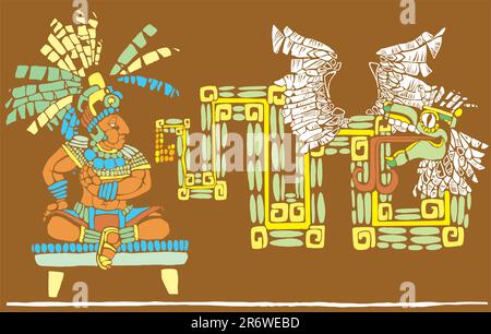 Roi Maya en régalia et Kulkulcan Illustration de Vecteur