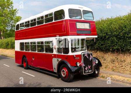 Vintage Leyland Titan bus 123 à la célébration du jour J Southwick Revival dans le Hampshire juin 2023. Livrée Sporting Portsmouth Corporation. Banque D'Images