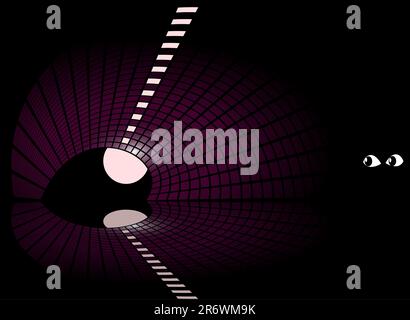 effrayant yeux douteux dans l'obscurité regardant hors d'un tunnel sombre Illustration de Vecteur