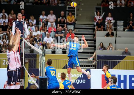 Zadar, Croatie. 11th juin 2023. Vasxl Tupchii d'Ukraine pendant le match de la Ligue européenne d'or de Volleyball CEV 2023 groupe B entre la Croatie et l'Ukraine au Kresimir Cosic Sports Hall à Zadar, Croatie, on 11 juin 2023. Photo: Sime Zelic/PIXSELL crédit: Pixsell/Alay Live News Banque D'Images