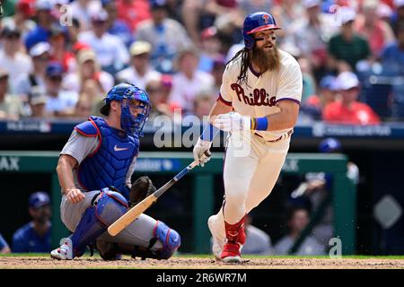 Philadelphia Phillies' Trea Turner during the fifth inning of a baseball  game, Friday, June 9, 2023, in Philadelphia. (AP Photo/Matt Rourke Stock  Photo - Alamy