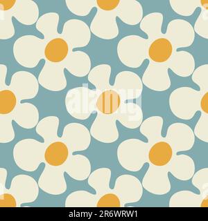 Motif sans couture avec fleurs en forme de pâquerette sur fond bleu Illustration de Vecteur
