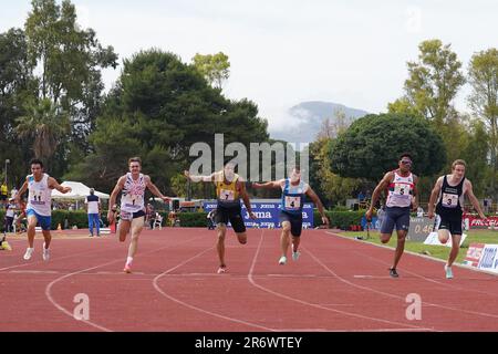 Palerme, Italie. 11th juin 2023. 100m hommes Terminer pendant Campionato Italiano Assoluto di Societa, Athlétisme italien à Palerme, Italie, 11 juin 2023 crédit: Agence de photo indépendante/Alamy Live News Banque D'Images