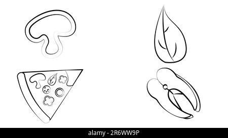 Grand ensemble de vecteurs : icônes alimentaires isolées (plats délicieux). Nourriture saine , nourriture de mauvaise qualité , fruits de mer, restauration rapide, boissons. Illustration de Vecteur