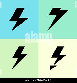 Les formes d'éclairs noires sont sur un arrière-plan coloré. Illustration vectorielle plate Illustration de Vecteur