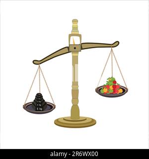 Balance de poids pierre de poids 1kg, 2kg, 3kg, 4kg, 5kg. et les pommes. mesure d'équilibre égal. Illustration vectorielle. icône de mesure de la balance. Illustration de Vecteur