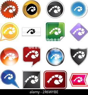 Icon Set crevettes isolé sur un fond blanc. Illustration de Vecteur
