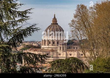 Le dôme de la basilique Saint-Pierre vu du Belvédère del Gianicolo, Trestevere, Rome, Italie Banque D'Images