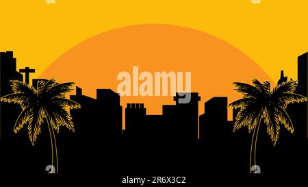 coucher de soleil ville vecteur art design bon pour l'utilisation sur l'arrière-plan poster, bannière et la décoration Illustration de Vecteur