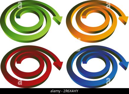 Ensemble de 4 flèches en spirale enroulée. Illustration de Vecteur