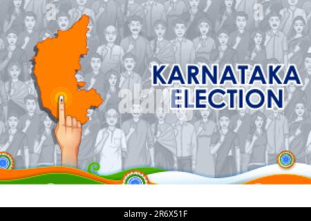 Illustration de différentes personnes montrant le doigt de vote pour l'élection de l'Assemblée législative de Karnataka Illustration de Vecteur