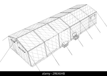 Tente noire blanche filaire. Illustration vectorielle isolée sur fond blanc. Tente pour la randonnée et le voyage, militaire. Tente filaire pour la vie sauvage dans Illustration de Vecteur