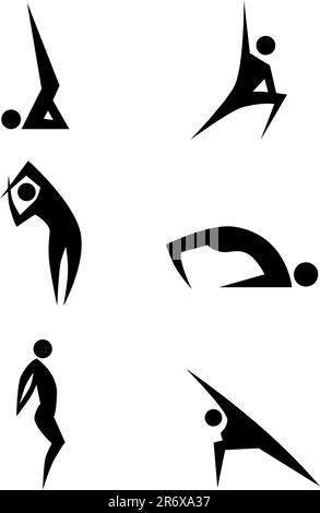 Yoga stick figure icon set isolé sur un fond blanc. Illustration de Vecteur