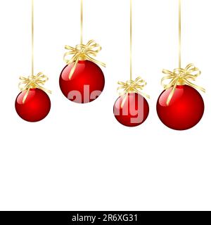 Boules de Noël accroché à un ruban sur fond blanc Illustration de Vecteur