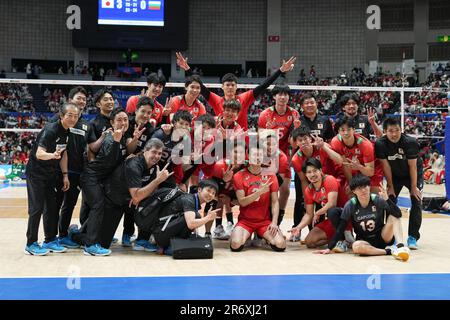 Nippongaishi Hall, Aichi, Japon. 10th juin 2023. Groupe de l'équipe japonaise, 10 JUIN 2023 - Volleyball : FIVB Volleyball Nations League 2023 Round préliminaire masculin entre le Japon et la Bulgarie au Nippongaishi Hall, Aichi, Japon. Credit: AFLO SPORT/Alay Live News Banque D'Images