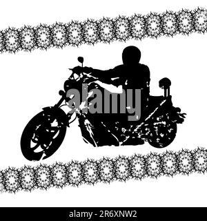 Silhouette de motard grunge avec rayures ornementales, illustration vectorielle Illustration de Vecteur