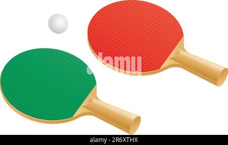 Deux pagaies de tennis de table (ping-pong) et balle. Illustration de Vecteur