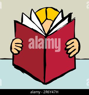 Cartoon style dessin d'une personne blonde la lecture d'un gros livre rouge. Fichier vecteur disponible. Illustration de Vecteur