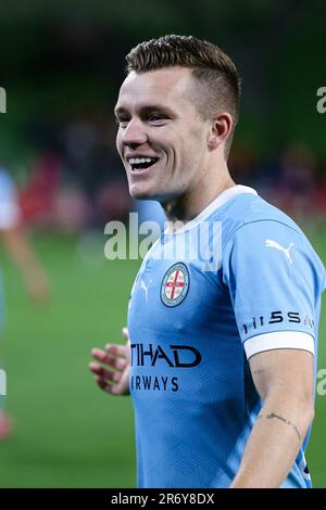 MELBOURNE, AUSTRALIE - 9 MAI : Scott Galloway, de Melbourne City, lors du match de football Hyundai A-League entre le Melbourne City FC et le Brisbane Roar FC sur 9 mai 2021, à l'AAMI Park de Melbourne, en Australie. Banque D'Images