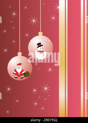 illustration vectorielle de boules de noël drôles sur fond rouge et doré Illustration de Vecteur