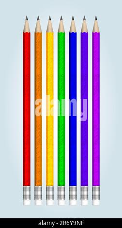 Sept crayons vectoriels multicolores Illustration de Vecteur