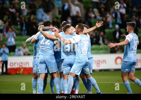 MELBOURNE, AUSTRALIE - 19 NOVEMBRE : lors du match de football de la Ligue A de la série 1 entre le Melbourne City FC et le Brisbane Roar FC on 19 novembre 2021 à l'AAMI Park de Melbourne, en Australie. Banque D'Images