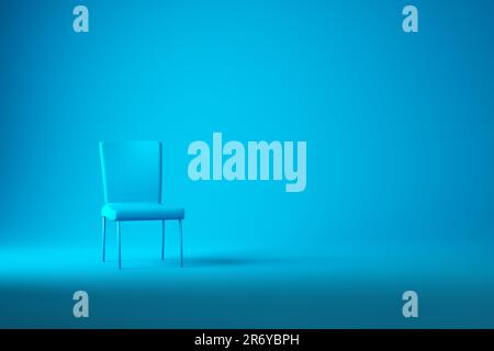 Chaise moderne bleue située dans la chambre intérieure vide bleue avec espace pour les copies. 3D rendu. Banque D'Images