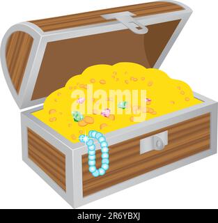 Coffre de trésors en bois isolé sur fond blanc Illustration de Vecteur