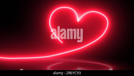 Abstrait fluo lumineux rouge énergie coeur disco avec réflexions arrière-plan abstrait. Banque D'Images