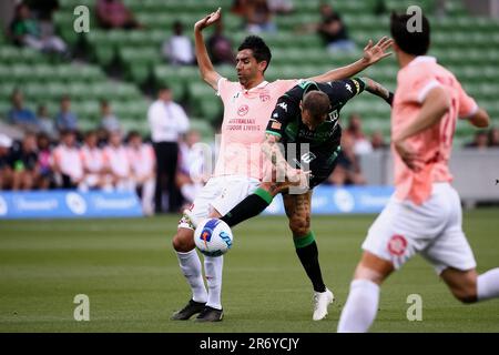 MELBOURNE, AUSTRALIE - 17 DÉCEMBRE : Alessandro Diamanti de Western United lance le ballon lors du match de football de la ligue a de 5 entre Western United FC et Adélaïde United à l'AAMI Park on 17 décembre 2021 à Melbourne, en Australie. Banque D'Images