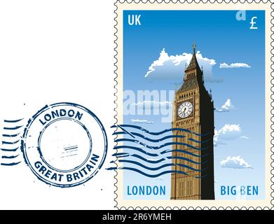 Marque postale avec vue sur la tour Big Ben de Londres Illustration de Vecteur